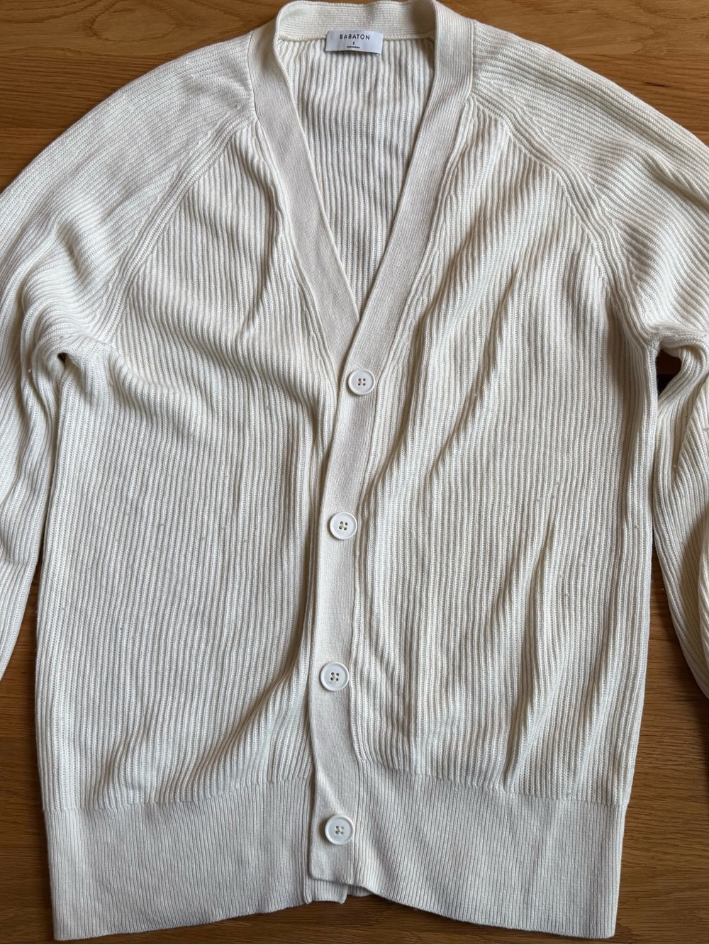 Babaton Cream Ribbed Button-Front Cardigan